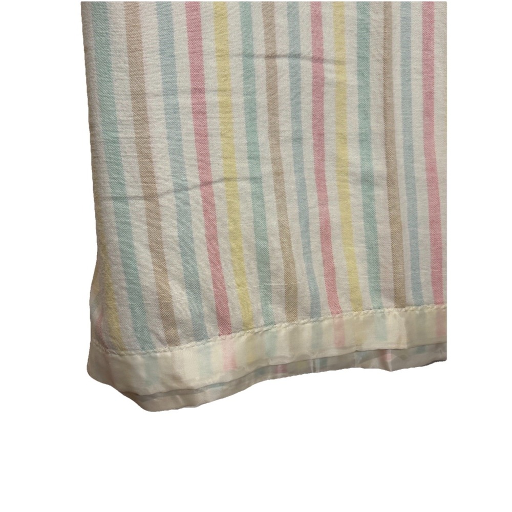 Vintage Cotton Pastel Stripe Blanket Satin Nylon Trim 78"L x 138"W  Double Baby